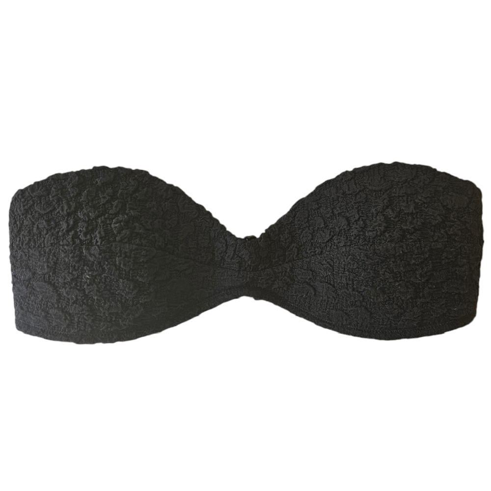 Mango Bandeau Textured Bikini Top Swimwear Black Women's Medium